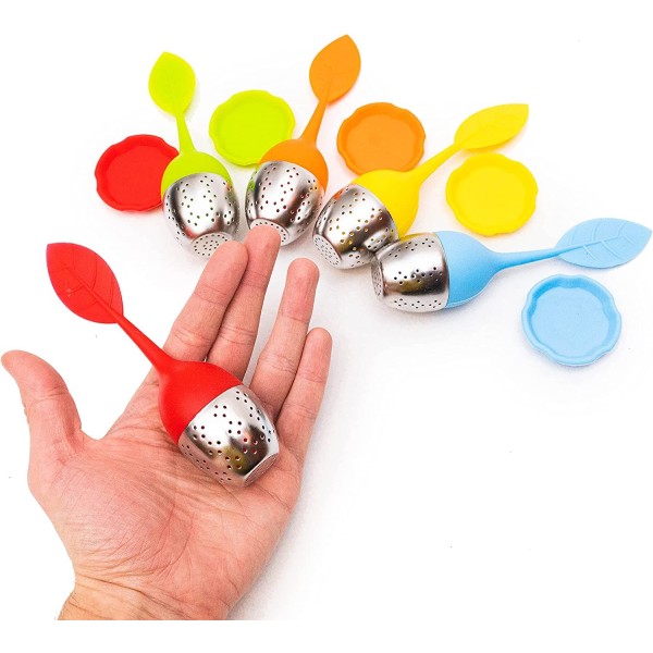 5PCS Teinfuser Sæt Silikone Diffuser Tebold Rustfrit Stål Te Filter Te Diffuser med Underkopper