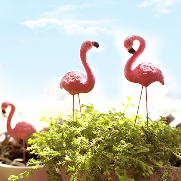 4 Flamingoer Pendulum Resin Havepotte Dyr Indsætninger Mikro