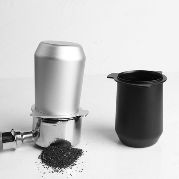 54mm To-Øret Kaffedoseringskopp Praktisk Aluminium Barista Espressopulvervelger for Kaffebar (Sølv)