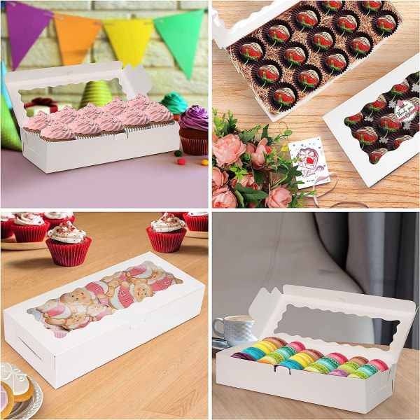 Hvid kraftpapirkasse med vindue (sæt med 5)-10*6*2 tommer - Bagekasser til småkager, cupcakes, kager, tærter og gaver