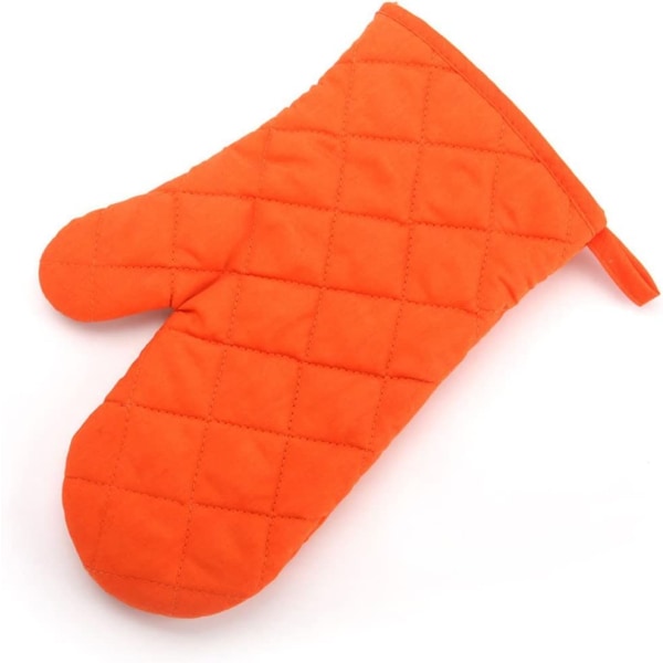 2 PCS Kitchen Gloves Polyester-cotton Anti-Heat Oven Gloves for Microwave Barbecue -Orange-