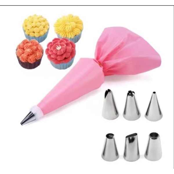 Kakepyntsett, 8 deler rustfritt stål DIY-sett, 6 munnstykker, 1 sprøytepose, 1 kobling, DIY-sett for kakedekorering-