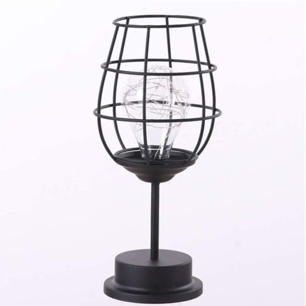 Sort metaltrådsbordlampe, moderne jernkurv-stil nattelys,