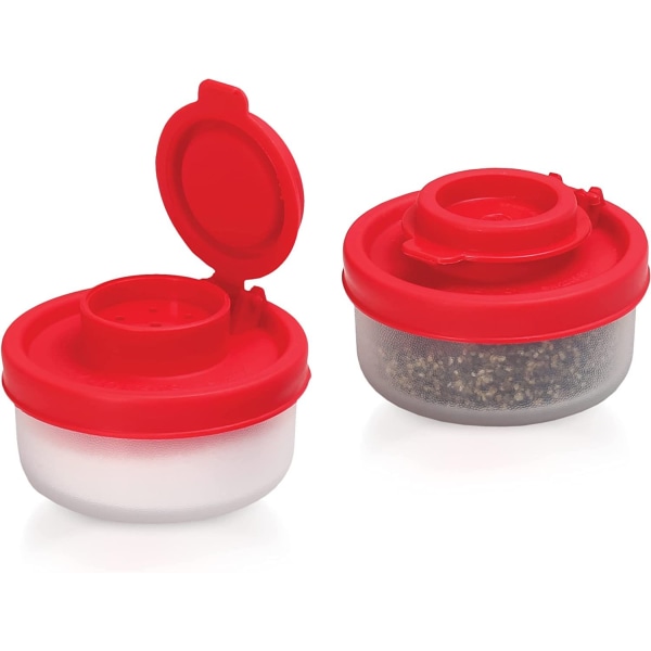 2 stk BPA-fri gjennomsiktig plast salt- og peppershakere, reisesett, for salt, pepper, krydder, ideell for camping, fotturer, utendørs matlaging, bivuakk, bushcraft