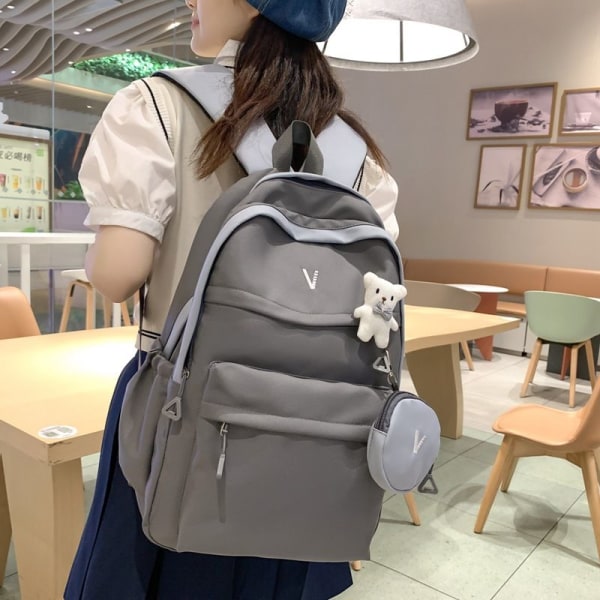 Student skolväska, skolväska, skolflicka, all-match ryggsäck, stor kapacitet, skolflicka, söt tjejs ryggsäck-vit lila