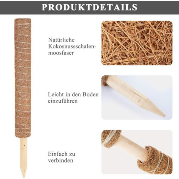 Sammalkeppi, 2 kappaletta 40 cm Monstera kiipeilyapu, jatkettava luonnonmukainen