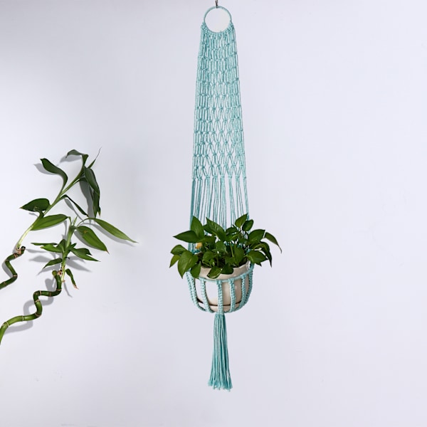 Håndvevd bomullstauplanter Hengekurv Green Length 1.1 m