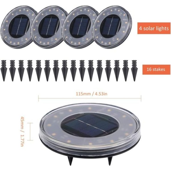 LED solcelle gulvlampe 4-pakning, 12 LED solcelled utendørsbelysning, vanntett