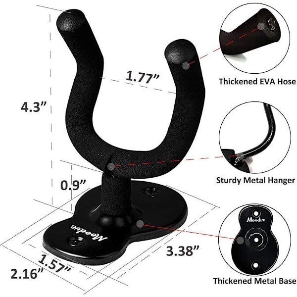 Gitarrväggfäste, 2-pack Moodve gitarrformad metall svart gitarrkrok stativ för