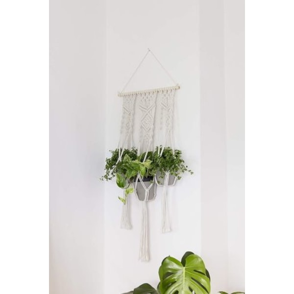 QueHouse Macrame Garn Blomsterpotte Dekoration - Vægdekoration Boho Blomst