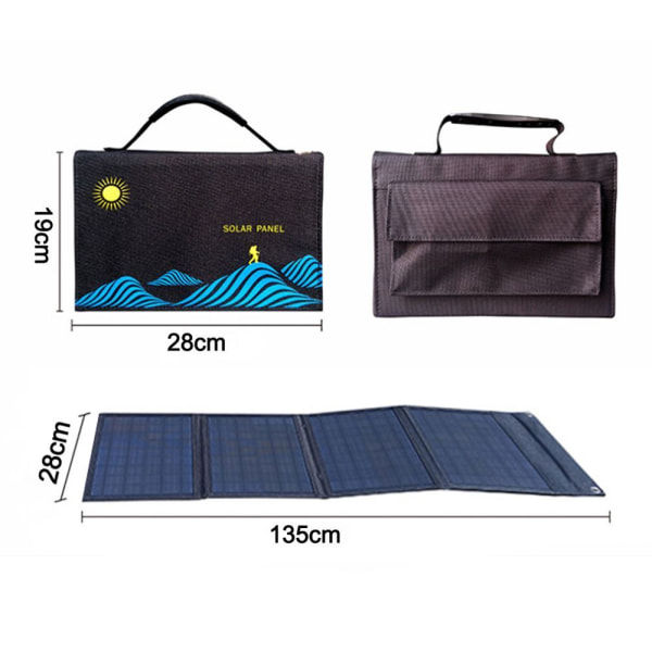 Solcellelader 30W Foldbart Monokrystallinsk Solpanel med USB-A/USB QC,