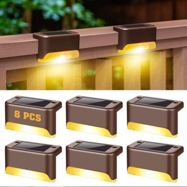 LX-8PCS Solcells 1LED Brun Skal Varm Ljus Staketljus