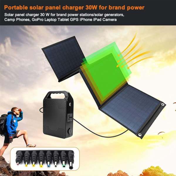 Solcellelader 30W Foldbart Monokrystallinsk Solpanel med USB-A/USB QC,