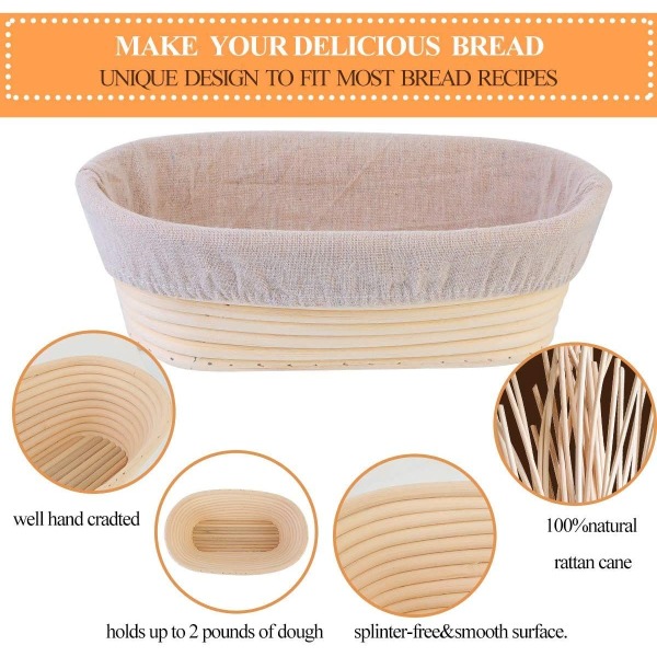 Ovala korgar för brödbakning i rotting Brödkorgar Form för jäsning av ditt bröd Brödhöjningskorg 25 cm (Ellipse 1 STK)