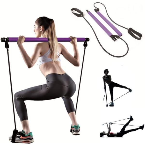 Bærbar Yoga Pilates Bar Kit, Pilates Udstyr med Modstandsbånd Bar Lilla