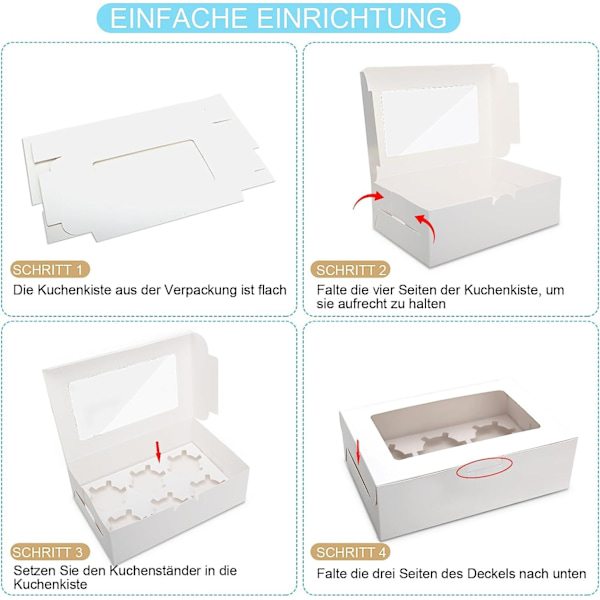 Sæt med 5 cupcake-æsker 6 huller Hvid, 24 x 16 x 7,6 cm (9,45 x 6,3 x 3\")