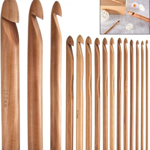 15 stykker træ hæklenåle sæt bambus hæklenåle