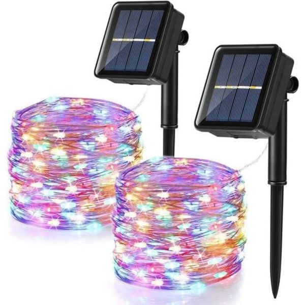 2 kappaletta aurinkokäyttöisiä keijufiguureja ulkokäyttöön, 10 m 120 LED värikkäät jouluvalot