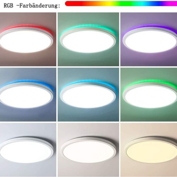 RGB LED-taklampe, 24 W taklampe dimbar med fjernkontroll, 3000 K