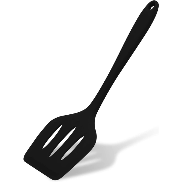 Silikon Spatlar, Non-Stick, Spatel med slits, livsmedelskvalitet, hög värmebeständighet upp till 480°F, slitsad spatel för fisk, ägg, pannkakor (L, svart)