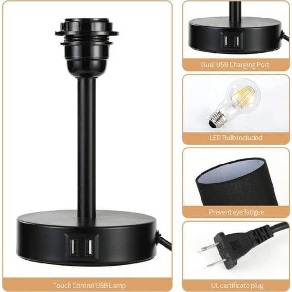 Senglampe med USB-port - bordlampe med touch-kontrol til