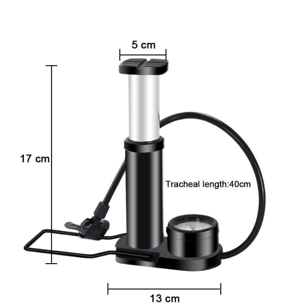 Sykkelpumpe fotpumper med trykkmåler 140PSI | Mini bærbar | Svart