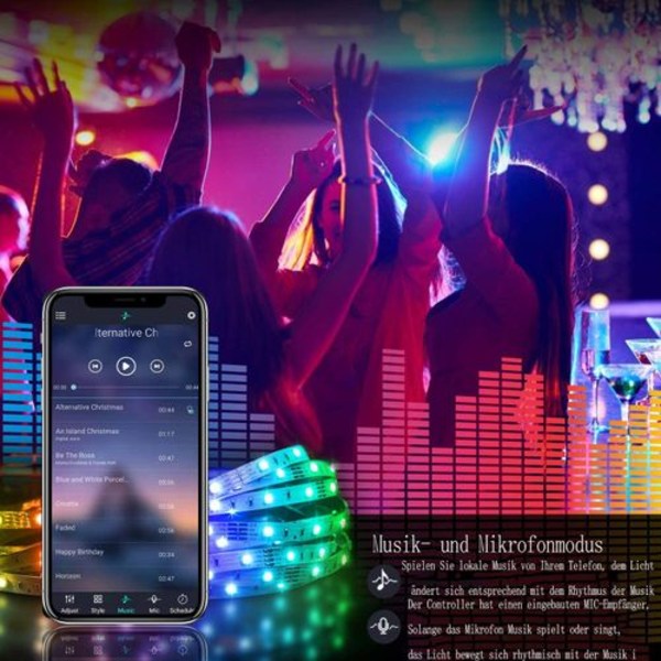 LED-stripe 20m Bluetooth RGB LED-stripe fargeskiftende LED-lyskjede