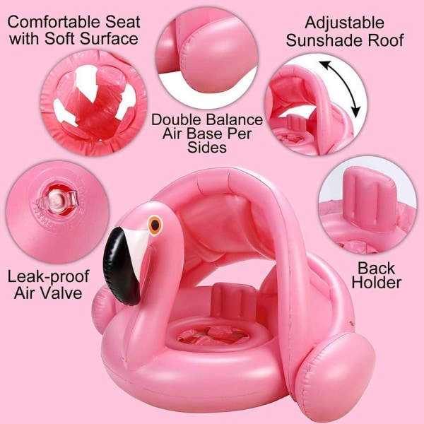 Flamingo baby swimming ring with sun protection, baby swimming aid, baby swimming ring