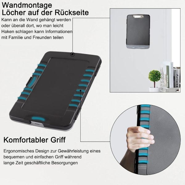 A4-klämbord med förvaringsfack, 2-pack plastklämbord med förvaringsfack,