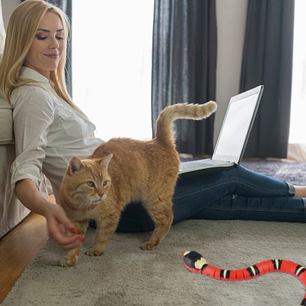 Slange leker for katter, smart sensor slange leker for katter, realistiske elektriske slange leker, sensor katteleker, interaktive katteleker med USB-kabel