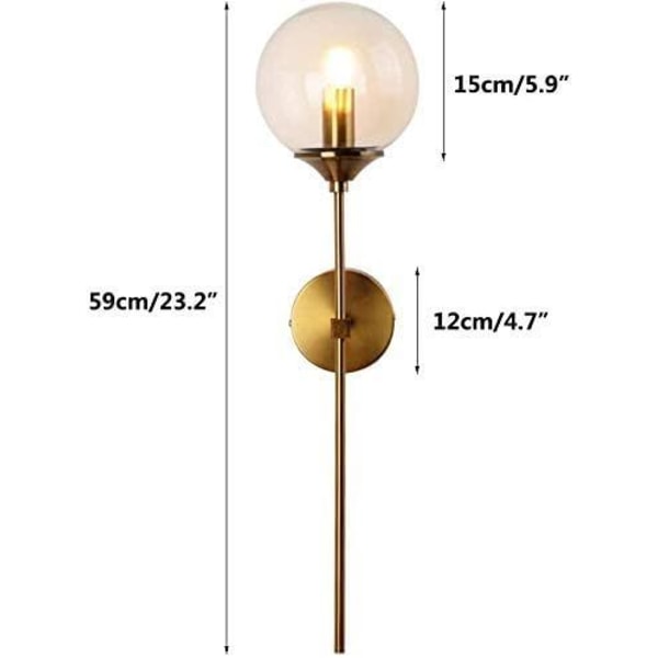 Industriell vegglampe, ravfarget glasskule med gyllen lengde