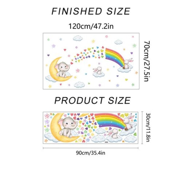 Elefant og regnbue veggklistremerker, veggklistremerker for babyrom, barnerom,