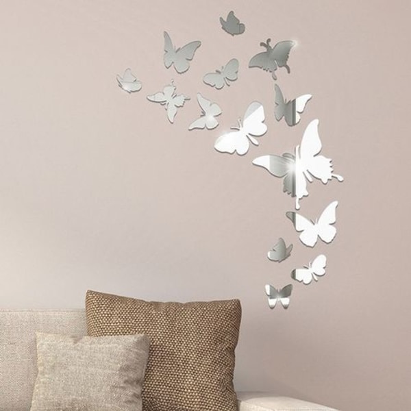 14 stk Butterfly Combination 3D Speil Vegg Klistremerker Hjemmedekor DIY