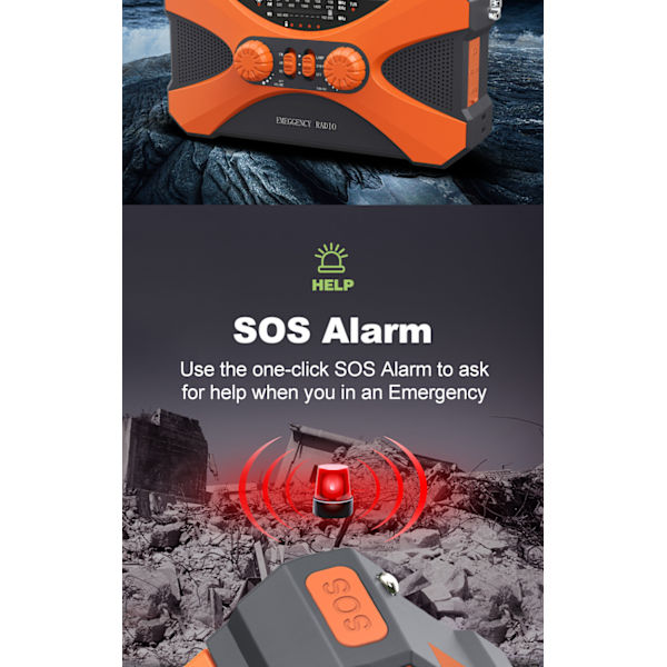 10000mAh solardriven nödradio med vev, med handvevsgenerering, ficklampa, USB-multifunktionsradio, orange orange