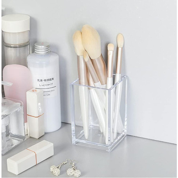 Akryl penneholder, transparent fortykket bund, skrivebords pennebakke,