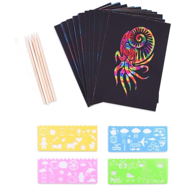 Scratch set för barn, scratch paper set, 50 stora regnbågsark