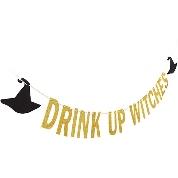 Drink Witch Banner Guld Glitter - Festdekorationer, Heks Mysteriefest,