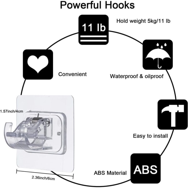 Selvklebende gardinstangholder, gardinkrokholder, pakke med 8