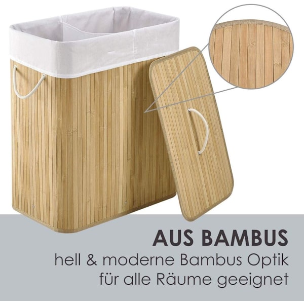 Juskys Bamboo Curly Pyykkikori 2 koossa - Pyykkikori kannella, kahvalla