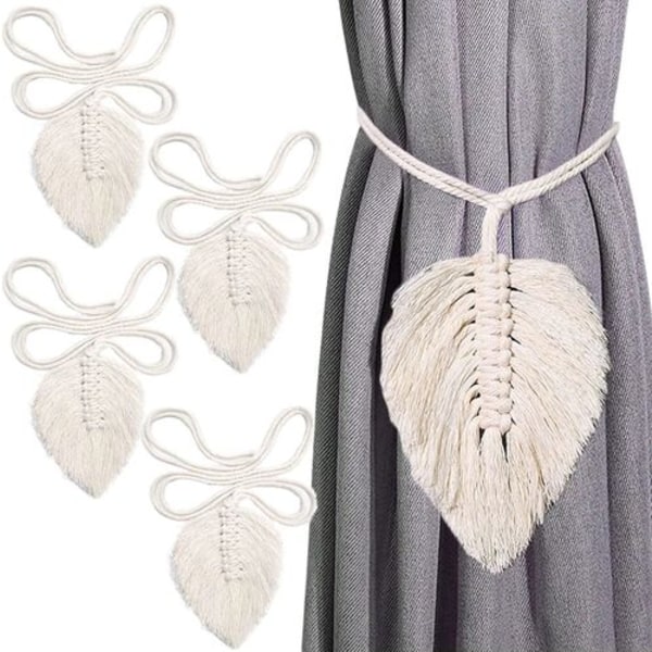 4-pack Boho-blad gardinupphängningar i bomull, macramé