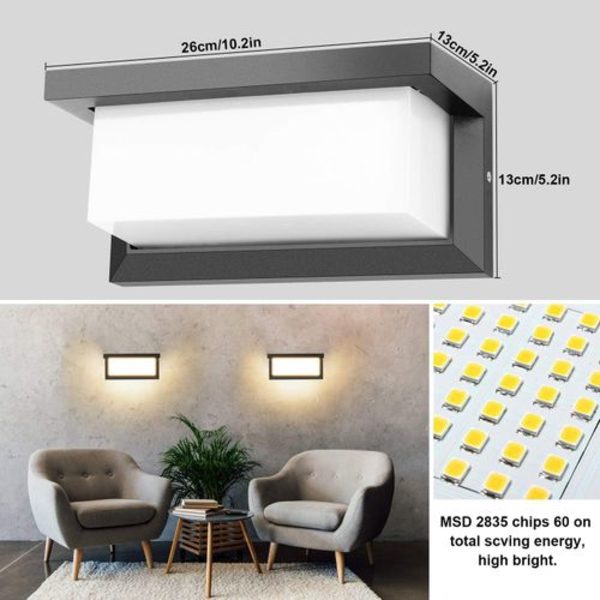 18W utendørs LED-vegglampe Moderne vanntett utendørs vegglampe 3000K