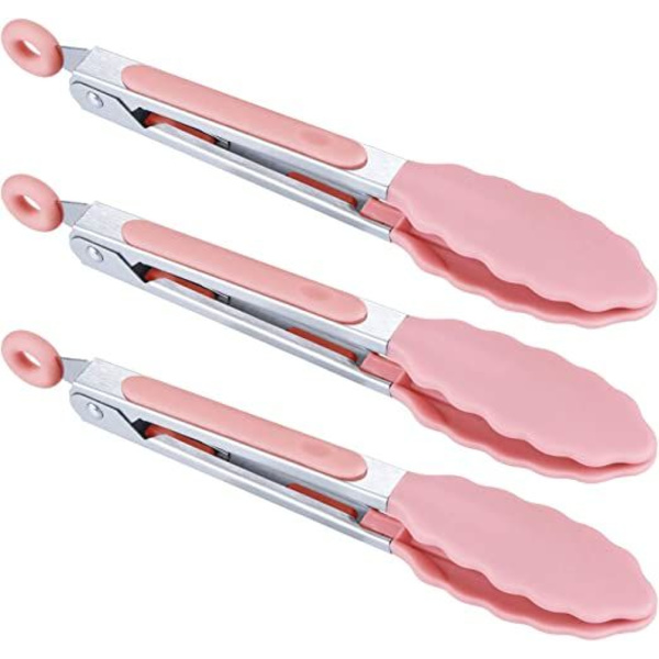 Mini silikonbestickhållare set om tre, 7 tum, rosa