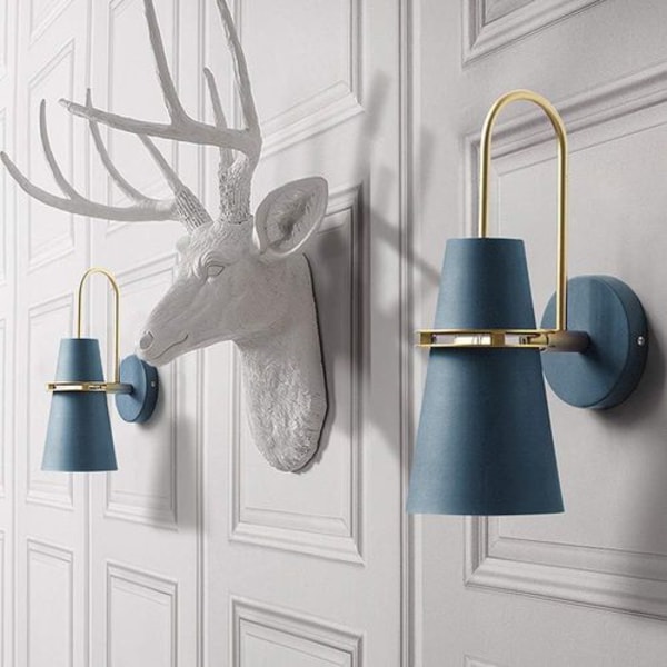 Horn væglampe, E27, industriel stil messing finish sengelampe