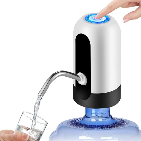 Valkoinen vesipullopumppu, 5 gallonan USB latausautomaattinen juomavesipumppu, universal 2-5 gallonan kannut, jakelu-