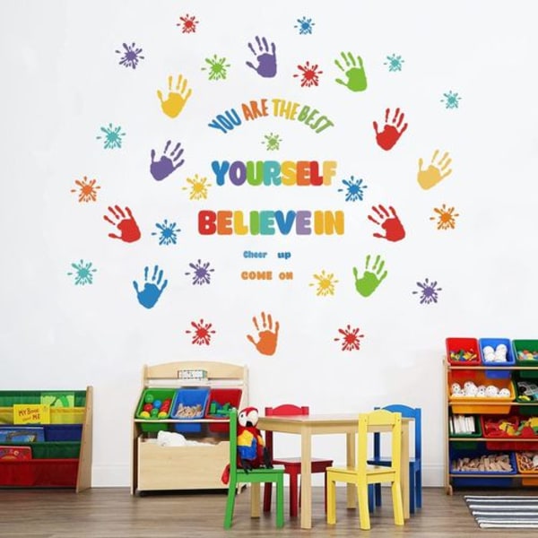 Färgglada inspirerande citat Väggdekaler Paint Splash Handprint Wall Stickers
