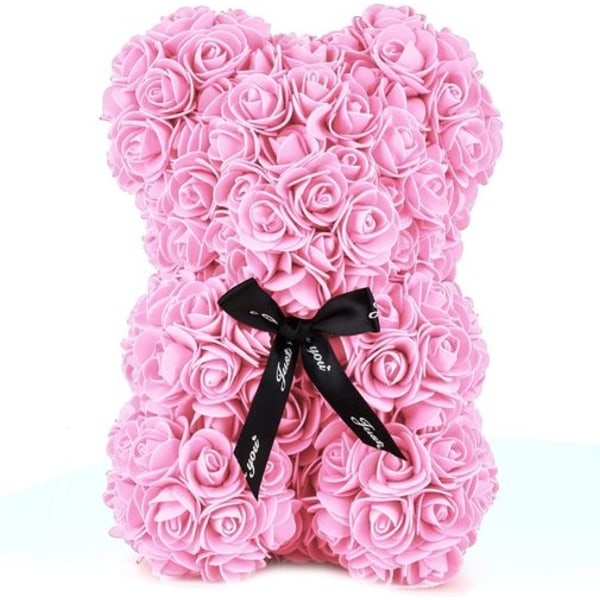 HelaCueil Rose Bear i en transparent presentförpackning - Alla hjärtans dag-mors dag (rosa, 25 cm)