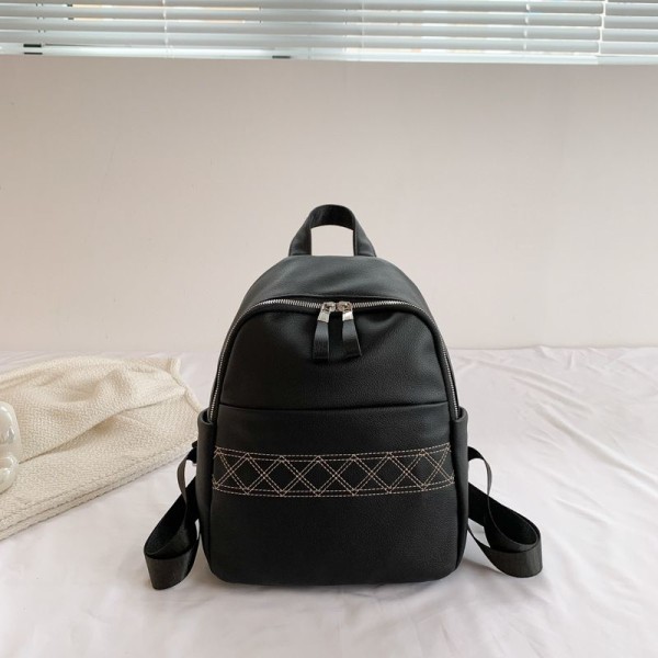 Student skolväska ny stil dam ryggsäck casual fläkt PU ryggsäck utomhus reseväska mode matchande kvinnlig väska-svart