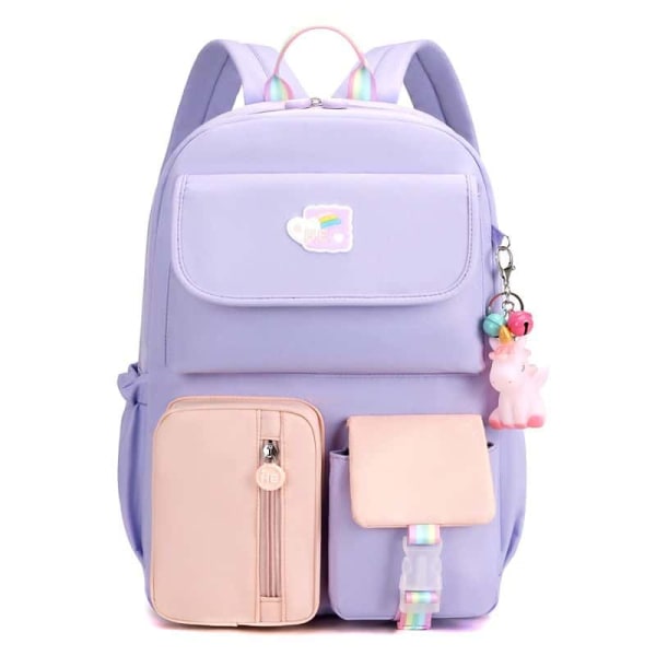 Opiskelijoiden koululaukku peruskoulun koululaukku pojille ja tytöille tuuletinreppu suurikapasiteettinen kuormanvähentäjä uusi lasten laukku-vaaleanpunainen violetti