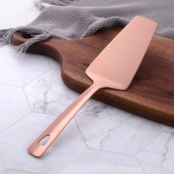 Rustfritt stål kakekutter pizzaspade server med flatt håndtak, speilpolert og oppvaskmaskinsikker, roségull
