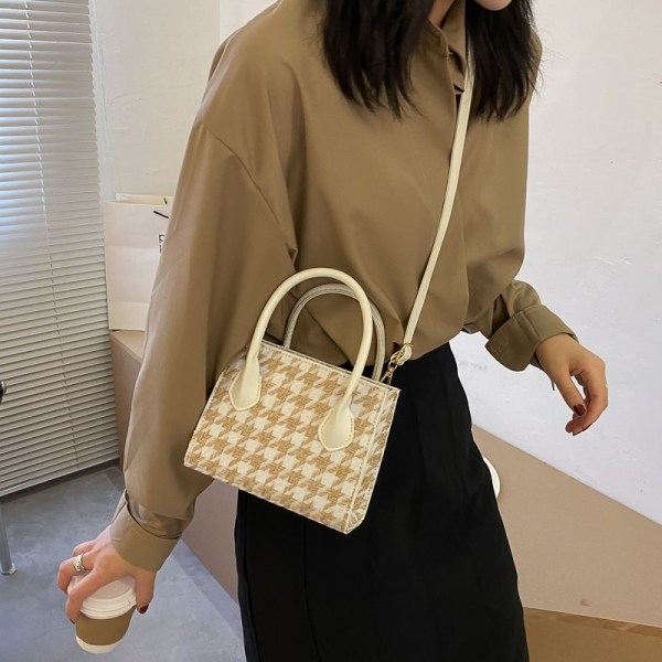 Kvinners rutete veske liten firkantet ullveske messenger bag